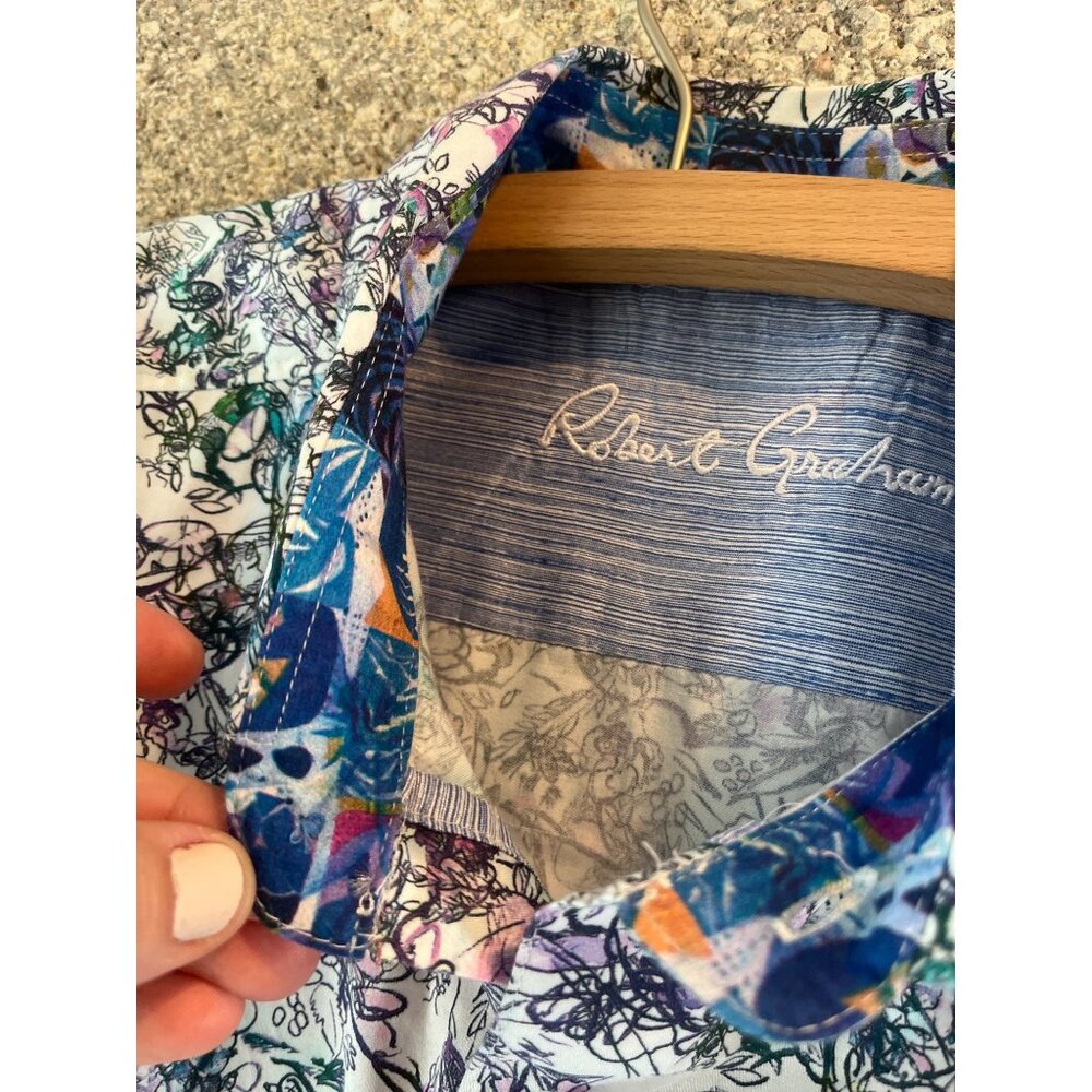 Robert Graham Mens 2XL Classic Fit Floral Print Shirt Multicolor Cotton Short Sl - Picture 7 of 9